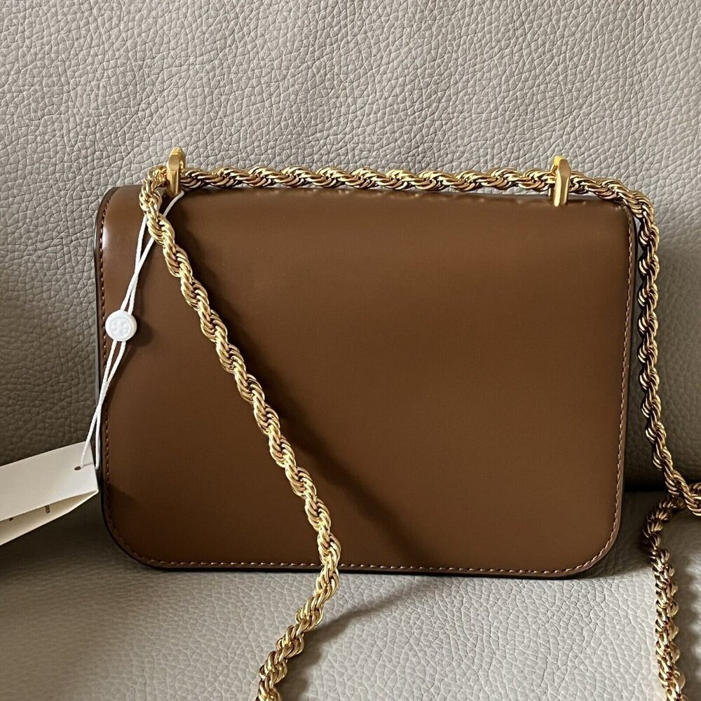 Tory Burch Brown Leather Shoulder Bag with Gold Logo and Chain - Picture 5 of 6